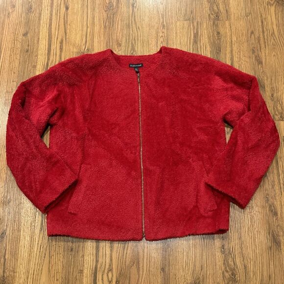 Eileen Fisher Jacket Womens Medium Wool Suri Alpaca Sheared Red Full Zip Pockets - Picture 1 of 6